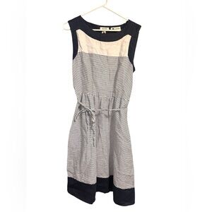 Malvin Hamburg Linen Stripe Dress Navy White Size Large